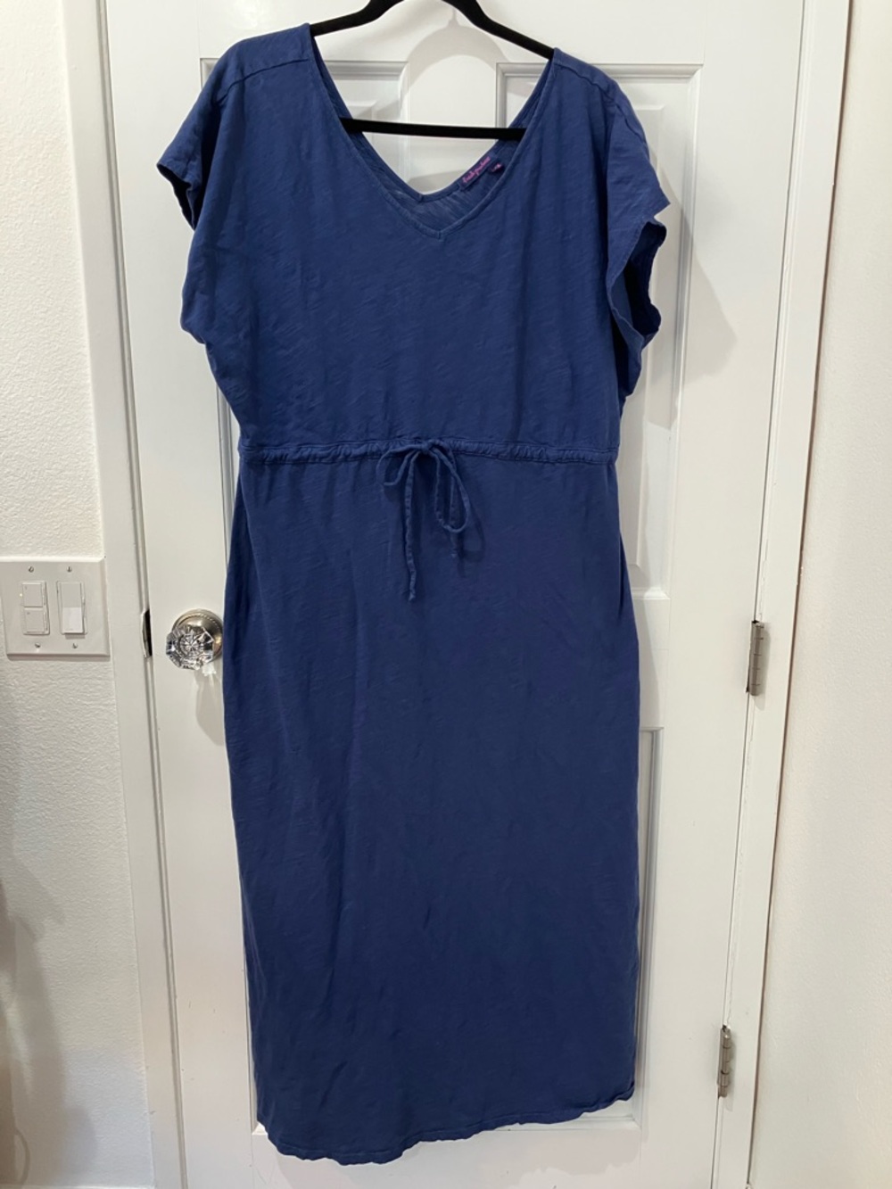 fresh produce Navy Blue V-Neck Maxi Dress with Waist Tie